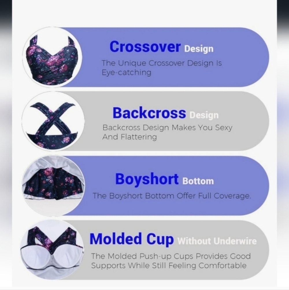 COCOPEAR Women's Elegant Crossover One Piece Swimdress Size XL Pink - Picture 4 of 8